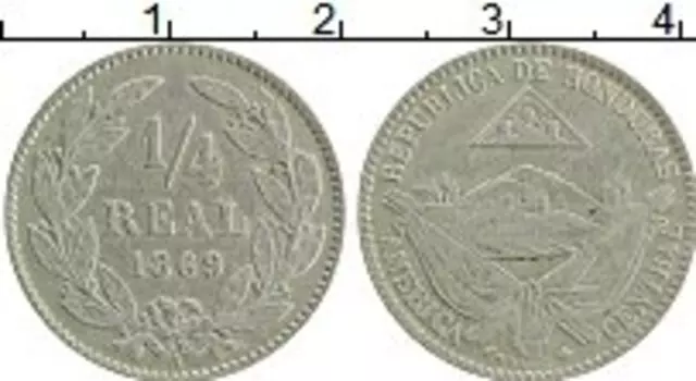 Монета 1/4 реала Гондураса 1869 года Медно-никель