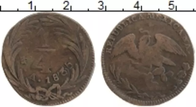 Монета 1/4 реала Мексики 1835 года Медь