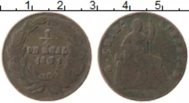 Монета 1/4 реала Мексики 1861 года Медь