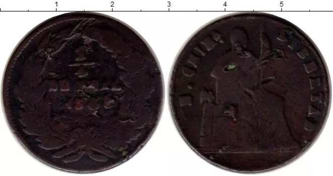 Монета 1/4 реала Мексики 1866 года Медь