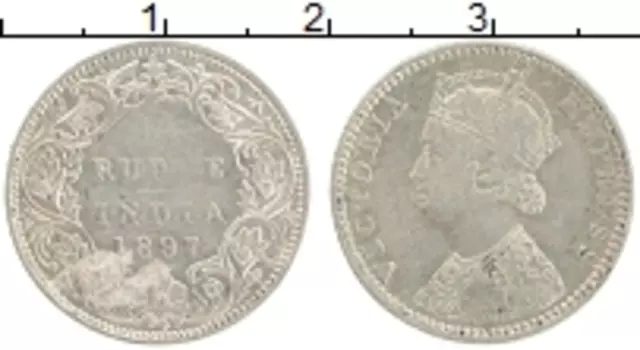 Монета 1/4 рупии Британской Индии 1897 года Серебро Виктория