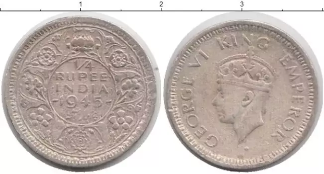 Монета 1/4 рупии Индии 1945 года Серебро Георг VI