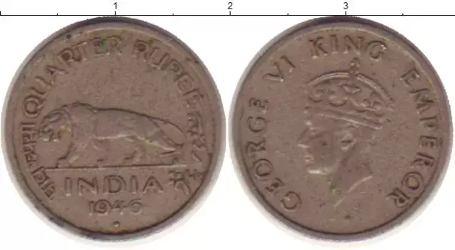 Монета 1/4 рупии Индии 1946 года Медно-никель Георг VI