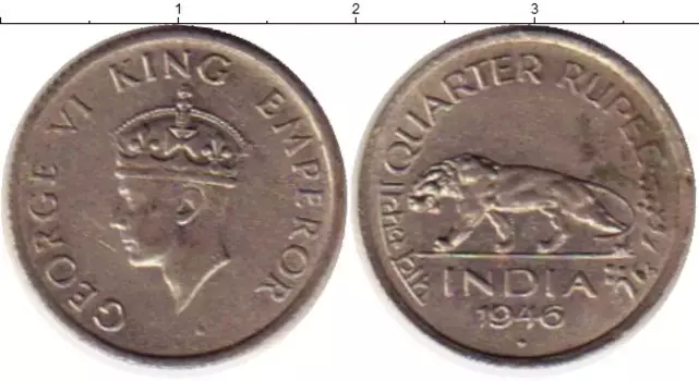 Монета 1/4 рупии Индии 1946 года Медно-никель Георг VI
