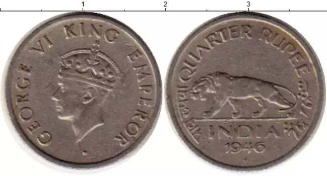 Монета 1/4 рупии Индии 1946 года Медно-никель Георг VI