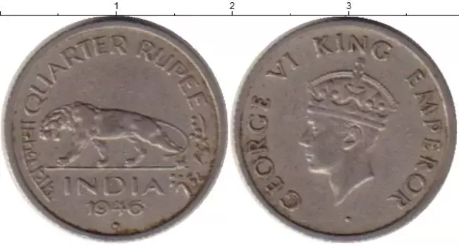 Монета 1/4 рупии Индии 1946 года Медно-никель Георг VI