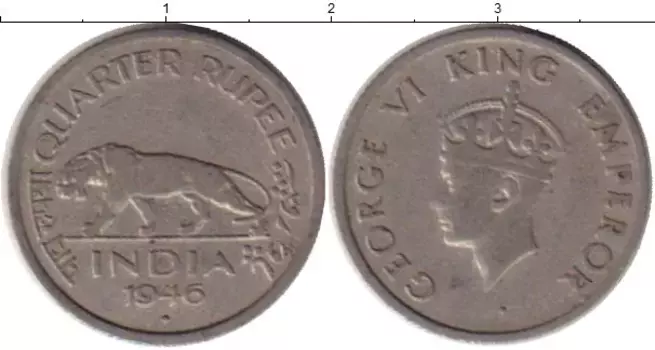 Монета 1/4 рупии Индии 1946 года Медно-никель Георг VI
