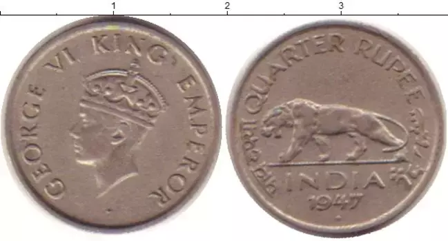 Монета 1/4 рупии Индии 1947 года Медно-никель Георг VI