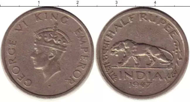 Монета 1/4 рупии Индии 1947 года Медно-никель Георг VI