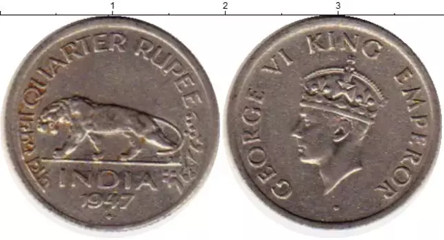 Монета 1/4 рупии Индии 1947 года Медно-никель Георг VI