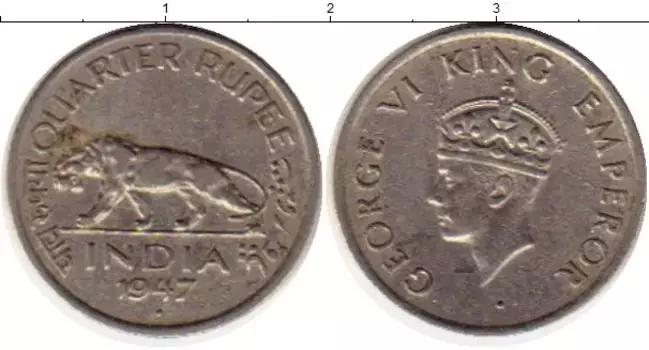 Монета 1/4 рупии Индии 1947 года Медно-никель Георг VI