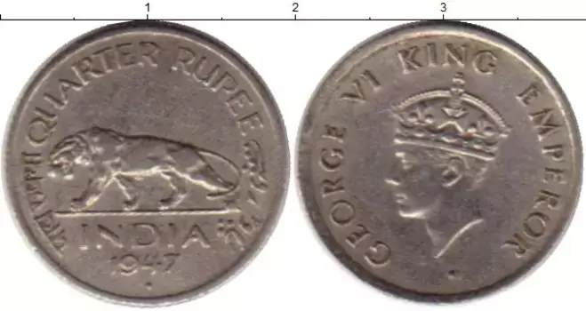 Монета 1/4 рупии Индии 1947 года Медно-никель Георг VI