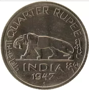 Монета 1/4 рупии Индии 1947 года Медно-никель Георг VI