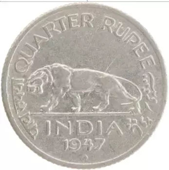 Монета 1/4 рупии Индии 1947 года Медно-никель Георг VI