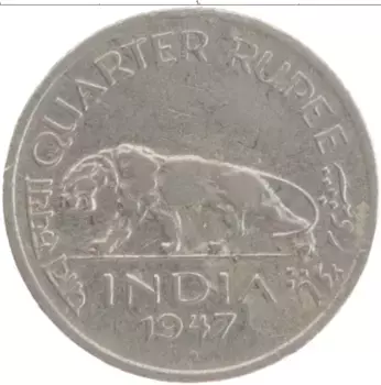 Монета 1/4 рупии Индии 1947 года Медно-никель Георг VI