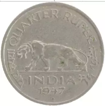 Монета 1/4 рупии Индии 1947 года Медно-никель Георг VI