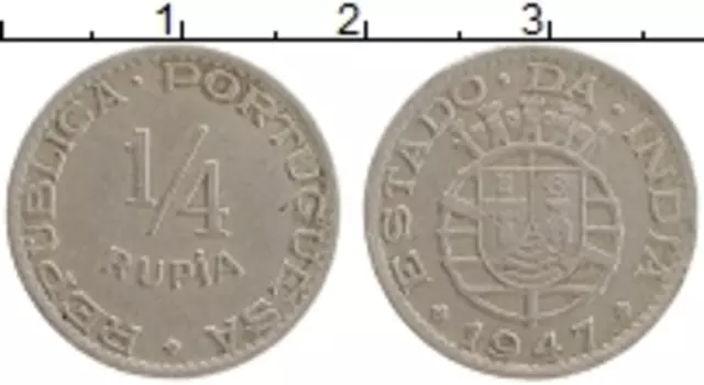 Монета 1/4 рупии Индии Португальской 1947 года Медно-никель