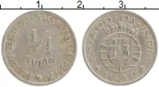 Монета 1/4 рупии Португальской Индии 1952 года Медно-никель Португальская колония