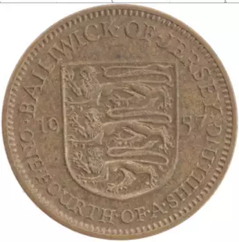 Монета 1/4 шиллинга Острова Джерси 1957 года Латунь Елизавета II