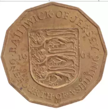 Монета 1/4 шиллинга Острова Джерси 1964 года Латунь Елизавета II