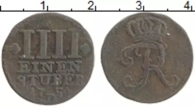 Монета 1/4 штюбера Восточной Фризии 1754 года Медь Фридрих II D