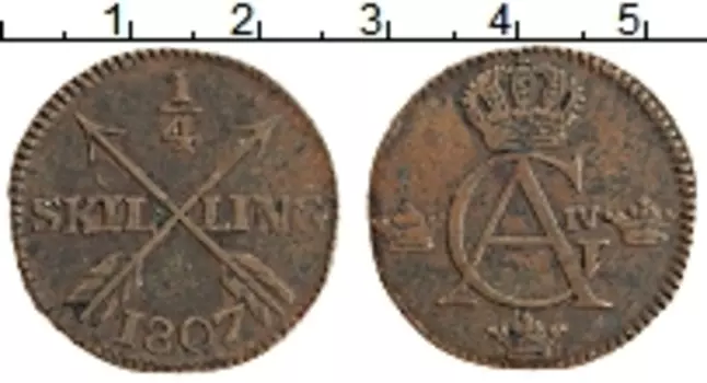 Монета 1/4 скиллинга Швеции 1807 года Медь Густав Адольф IV