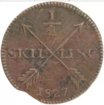 Монета 1/4 скиллинга Швеции 1827 года Медь Карл XIV Юхан