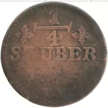 Монета 1/4 стюбера Берга 1775 года Медь