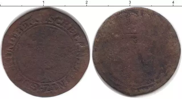 Монета 1/4 стюбера Юлих-Берга 1750 года Медь