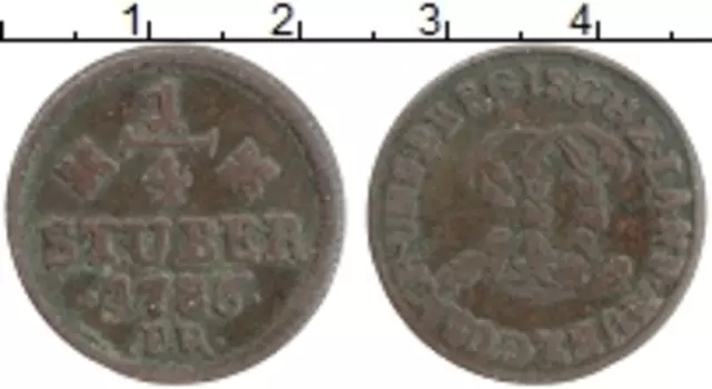 Монета 1/4 стюбера Юлих-Берга 1786 года Медь Карл IV Теод