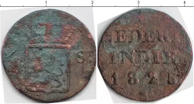 Монета 1/4 стюбера Нидерландской Индии 1826 года Медь S