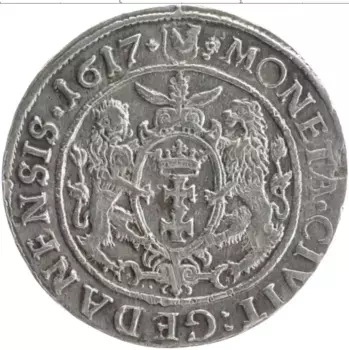 Монета 1/4 талера Данцига 1617 года Серебро Сигизмунд III