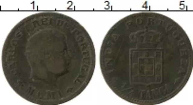 Монета 1/4 таньга Португальской Индии 1901 года Бронза Карлос I