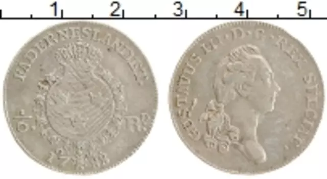 Монета 1/6 ригсдалера Швеции 1788 года Серебро Густав III