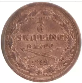 Монета 1/6 скиллинга Швеции 1839 года Медь Карл XIV