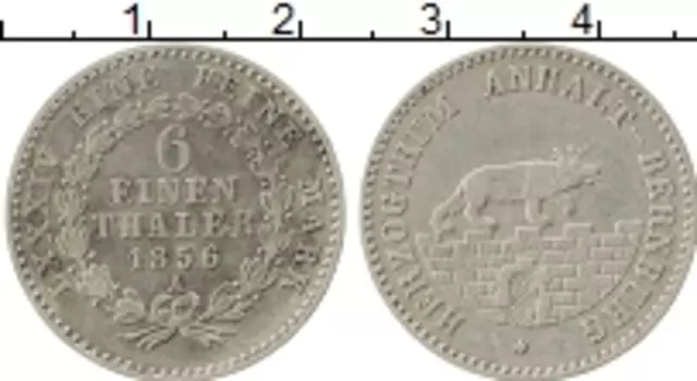 Монета 1/6 талера Анхальт-Бернбурга 1856 года Серебро Тип одного года