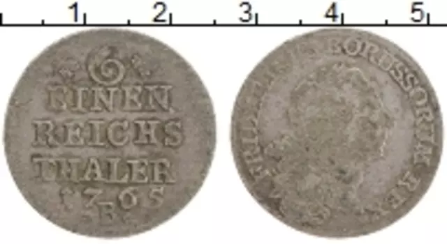 Монета 1/6 талера Пруссии 1765 года Серебро В