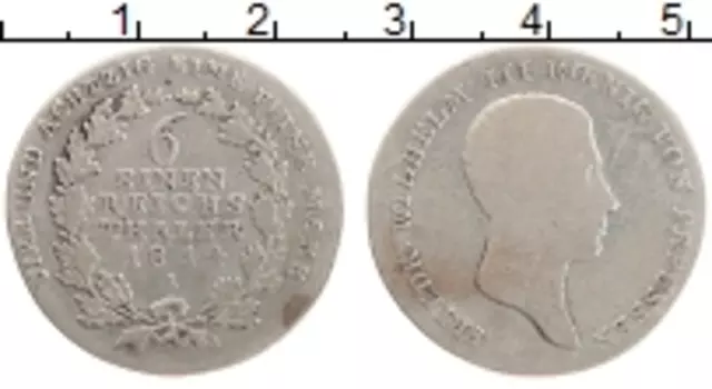 Монета 1/6 талера Пруссии 1814 года Серебро А Фридрих Вильгельм III