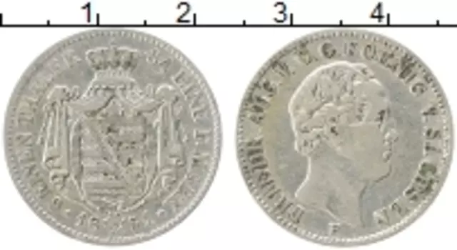 Монета 1/6 талера Саксонии 1851 года Серебро F Фридрих Август