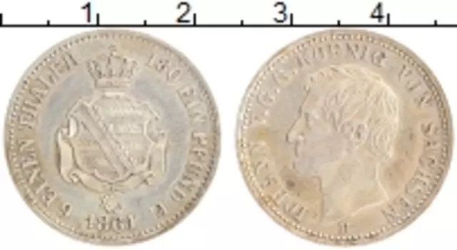 Монета 1/6 талера Саксонии 1861 года Серебро В