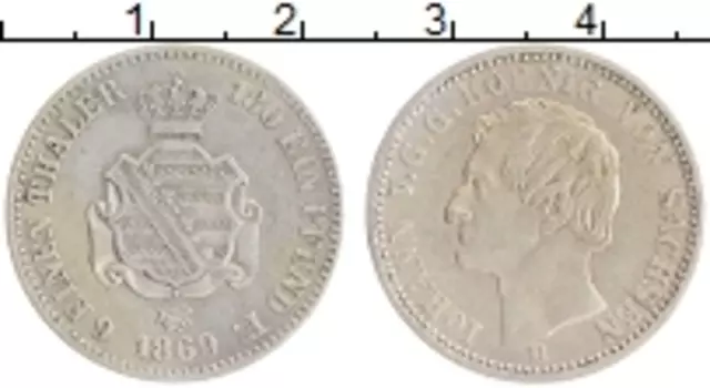Монета 1/6 талера Саксонии 1869 года Серебро В