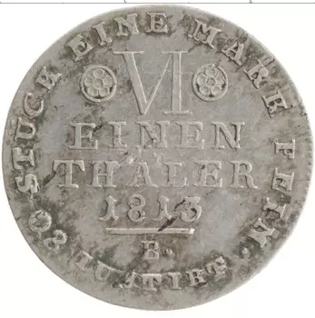 Монета 1/6 талера Вестфалии 1813 года Серебро Иероним Наполеон