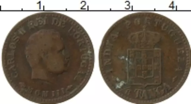 Монета 1/8 таньга Португальской Индии 1903 года Бронза Карлос I