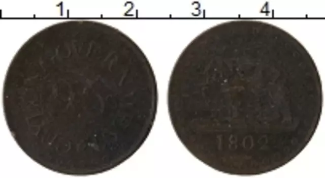 Монета 1/96 риксдоллара Цейлона 1802 года Медь