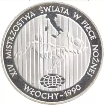 Монета 20000 злотых Польши 1989 года Серебро Чемпионат Мира по футболу 1990 в Италии