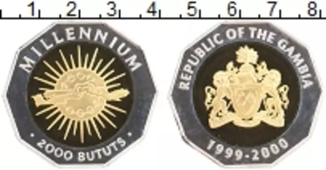 Монета 2000 бутут Гамбии 1999 года Биметалл Миллениум