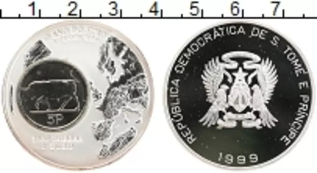 Монета 2000 добрас Сан-Томе и Принсипи 1999 года Серебро Переход на евро