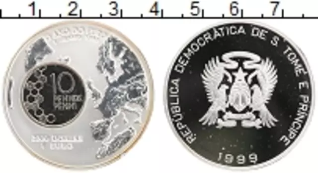 Монета 2000 добрас Сан-Томе и Принсипи 1999 года Серебро Переход на евро