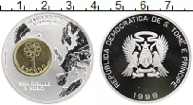 Монета 2000 добрас Сан-Томе и Принсипи 1999 года Серебро Переход на евро