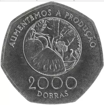 Монета 2000 добрас Сан-Томе и Принсипи 1997 года Медно-никель